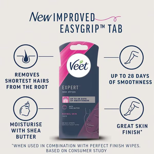 Veet Cold Wax Strips Face Normal 20 strips (British brand)