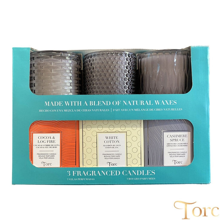 Torc Fragranced Textured Smoked Glass Candles 3 Pack