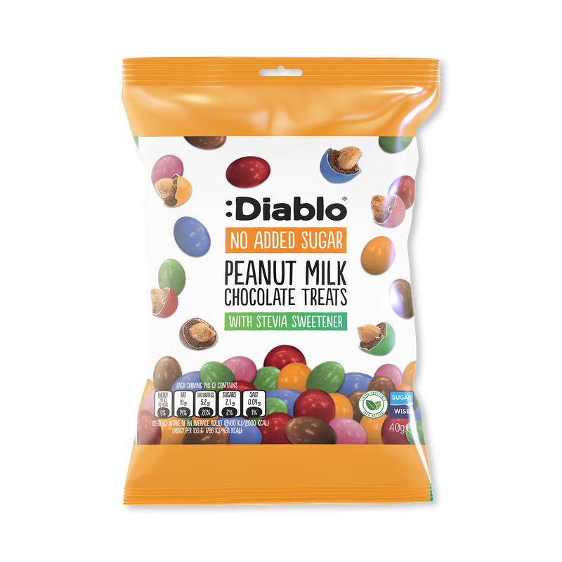 Diablo milk chocolate coated peanut treats no added sugar 40g, UK version