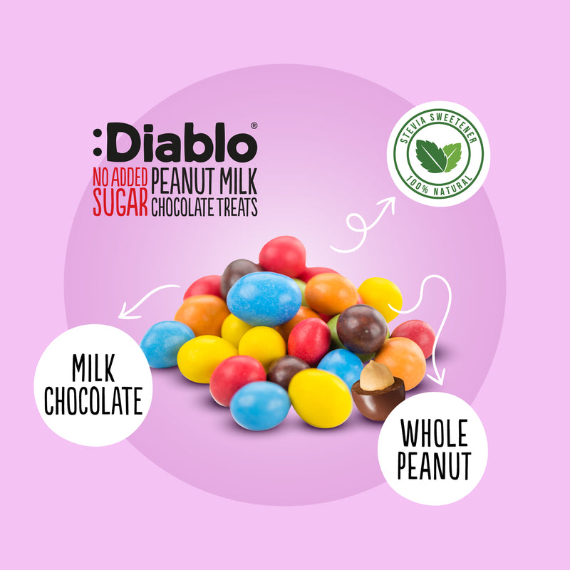 Diablo milk chocolate coated peanut treats no added sugar 40g, UK version