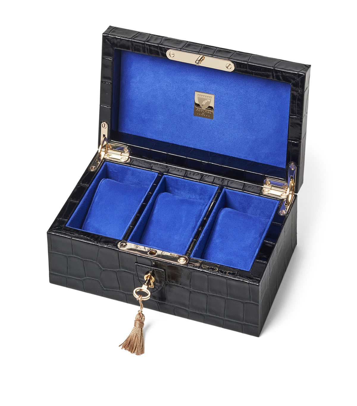 Aspinal of London leather croc-embossed 3-piece watch box - British product