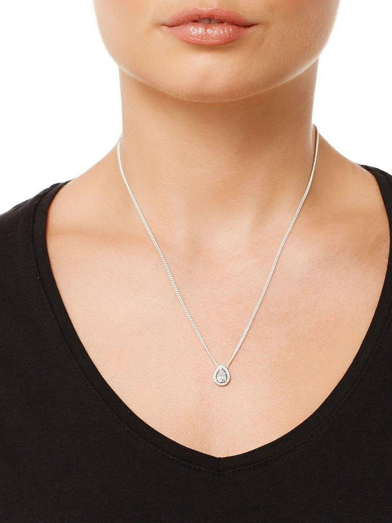 Beaverbrooks silver cubic zirconia pear-shaped pendant and earrings set - British product