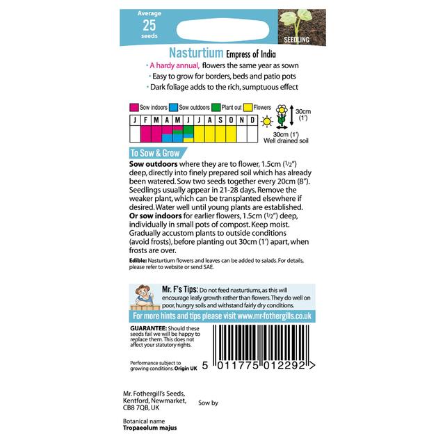 Mr Fothergill's Seeds - Nasturtium Empress of India GOODS M&S   