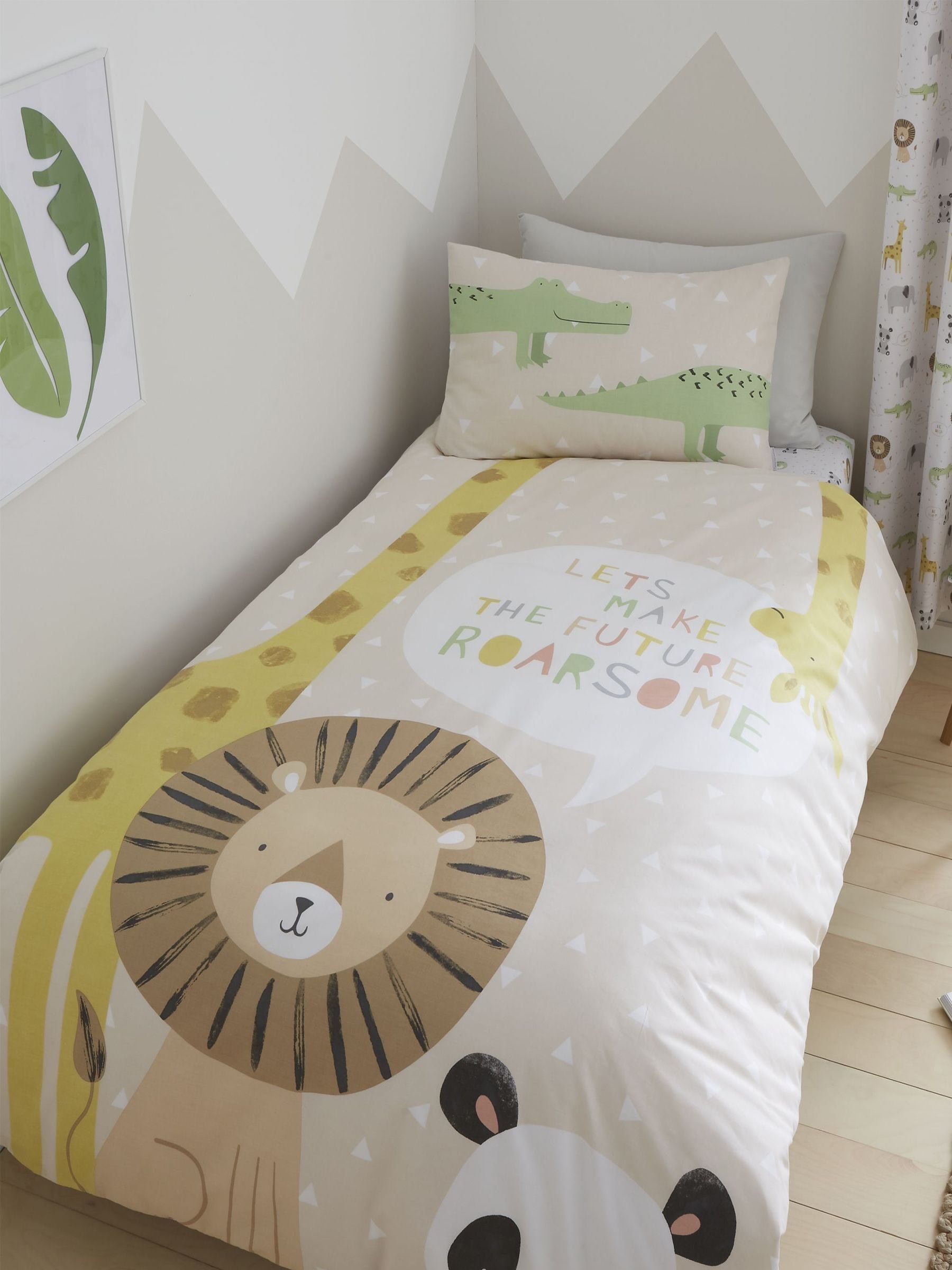 Catherine Lansfield Natural Roarsome duvet cover and pillowcase set - British product
