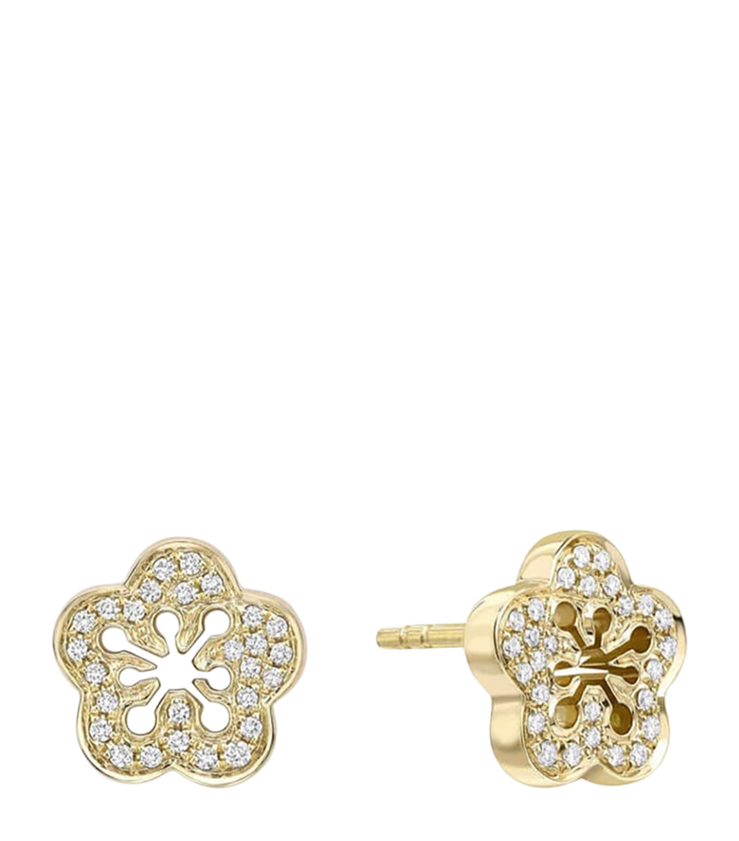 Boodles blossom stud earrings in yellow gold and diamonds (British brand)