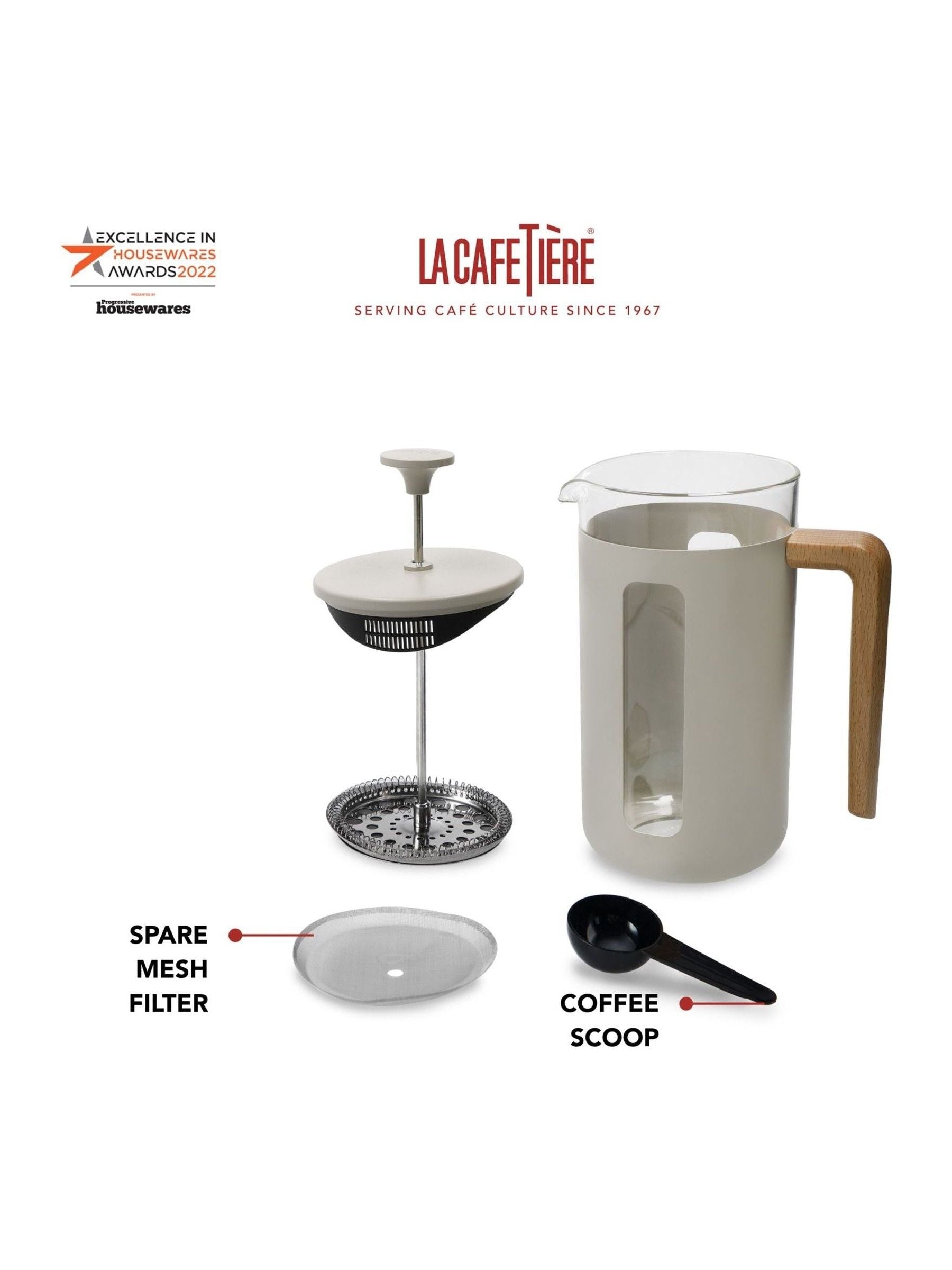 La Cafetiere Cream Pisa 3 cup glass cafetiere - British product