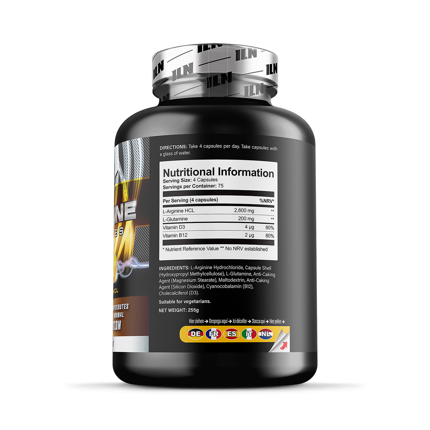 L Arginine capsules 2600mg with glutamine 300 capsules - British product