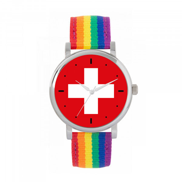 Toff London two tone ladies Switzerland flag watch 38mm (British brand)