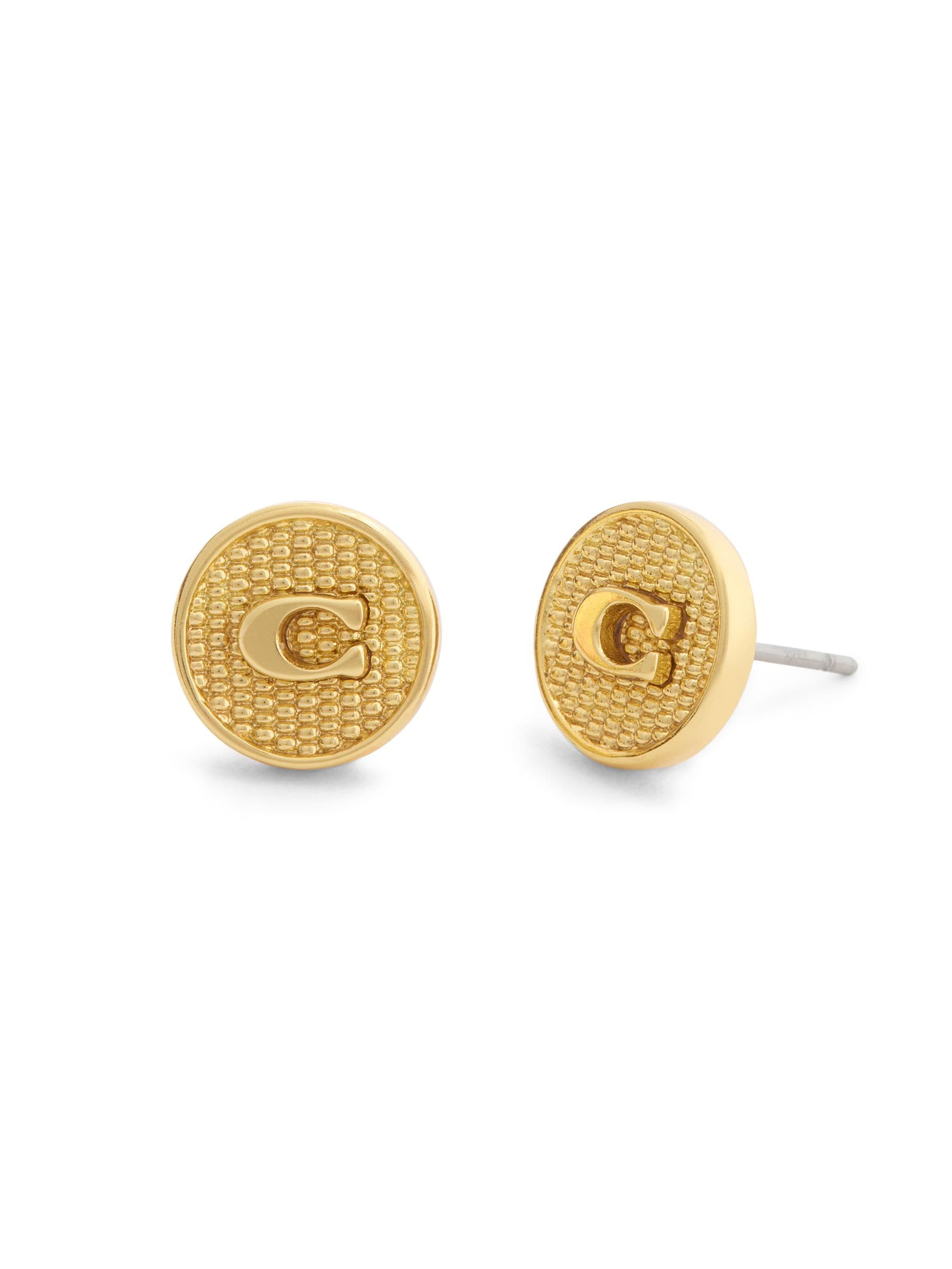 COACH gold textured coin stud earrings, imported from the UK