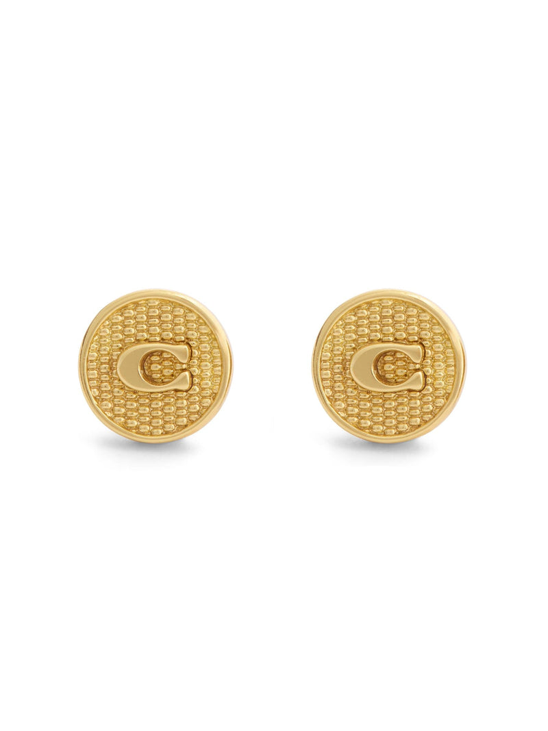 COACH gold textured coin stud earrings, imported from the UK