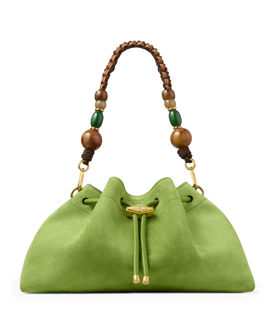 Jimmy Choo medium suede Cinch beaded bucket bag, UK version