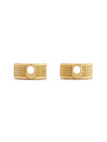 COACH gold huggie earrings with signature C motif (British brand)