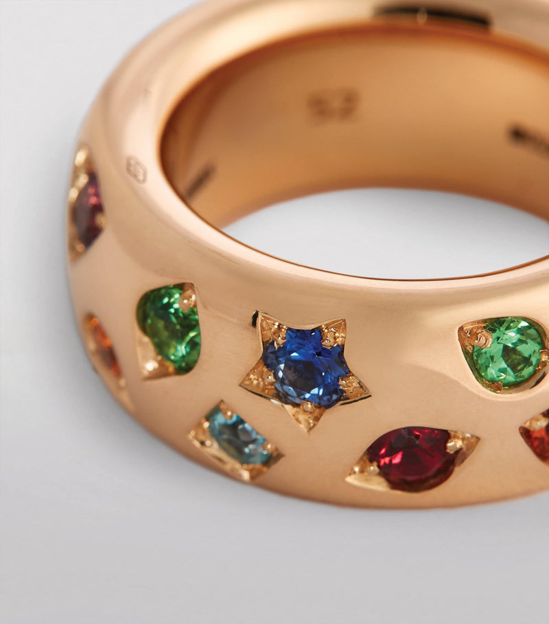 Pomellato Iconica ring rose gold sapphire mixed stones, UK version