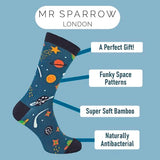 Mr Heron novelty bamboo socks solar system pattern (British brand)