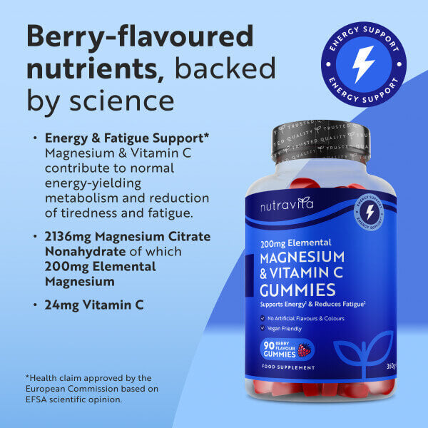 Nutravita magnesium gummies berry flavour, imported from the UK