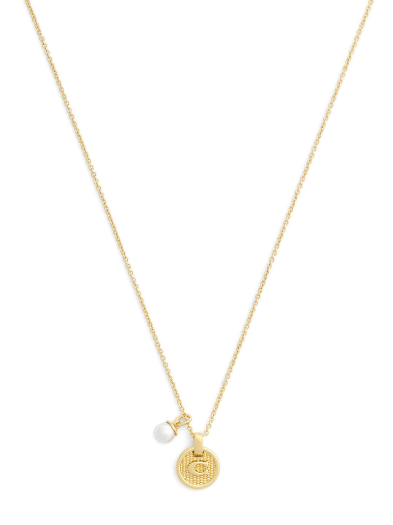 Coach gold signature C textured coin pendant necklace - British product