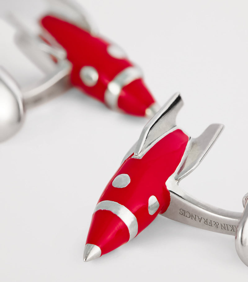 Deakin & Francis sterling silver enamel rocket cufflinks, imported from the UK