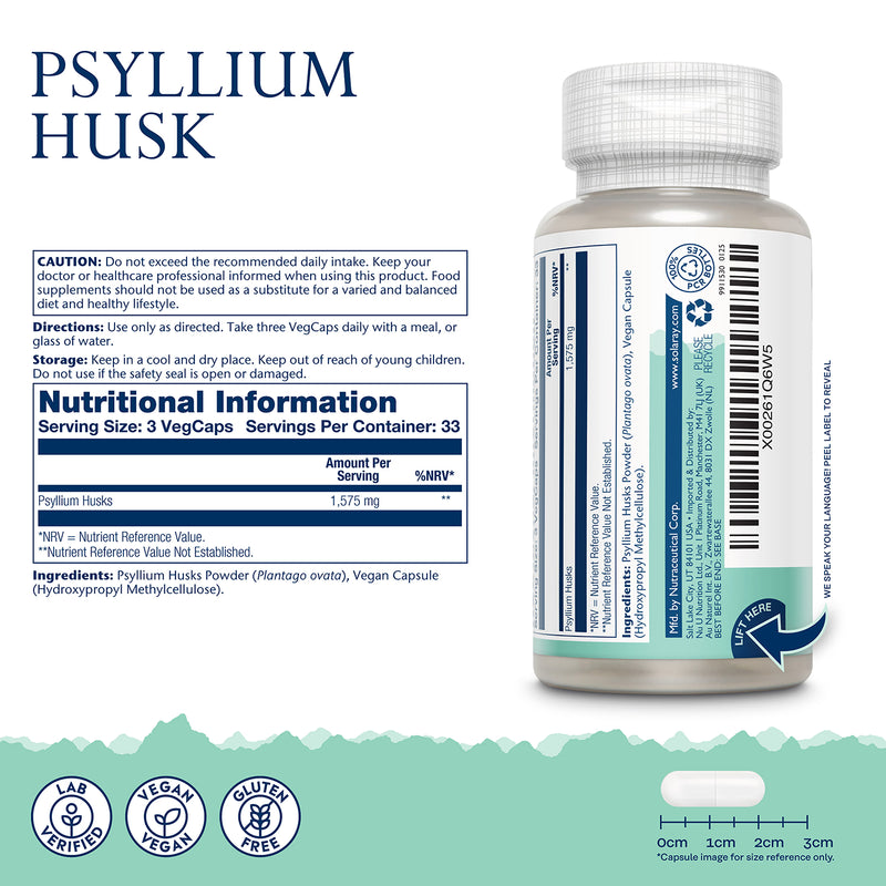 Solaray psyllium husk 1575mg capsules 100 count (British brand)