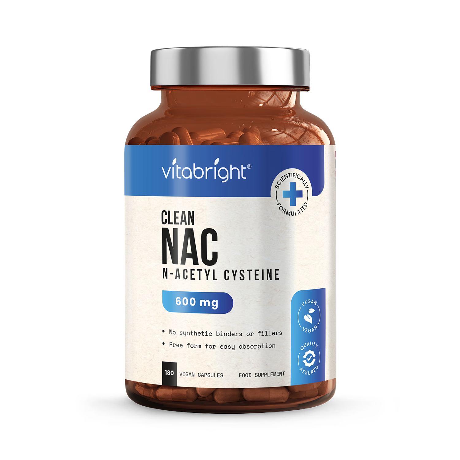 VitaBright NAC supplement 600mg 180 capsules (British brand)