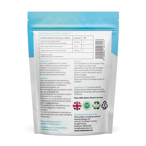 Vita London Turmeric Black Pepper Ginger supplement 120 tablets - British product