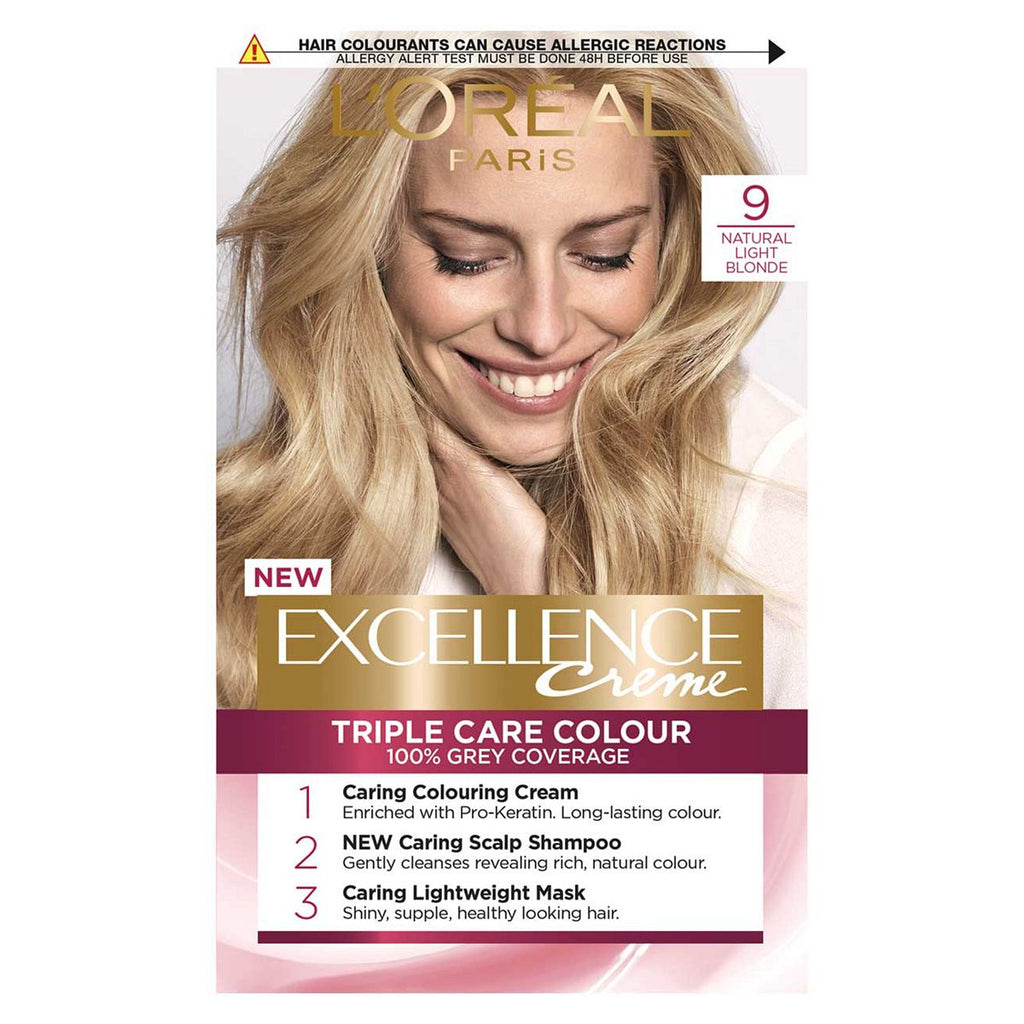 L’Oréal Paris Excellence Crème Permanent Hair Dye, Up to 100% Grey Hair Coverage, 9 Natural Light Blonde