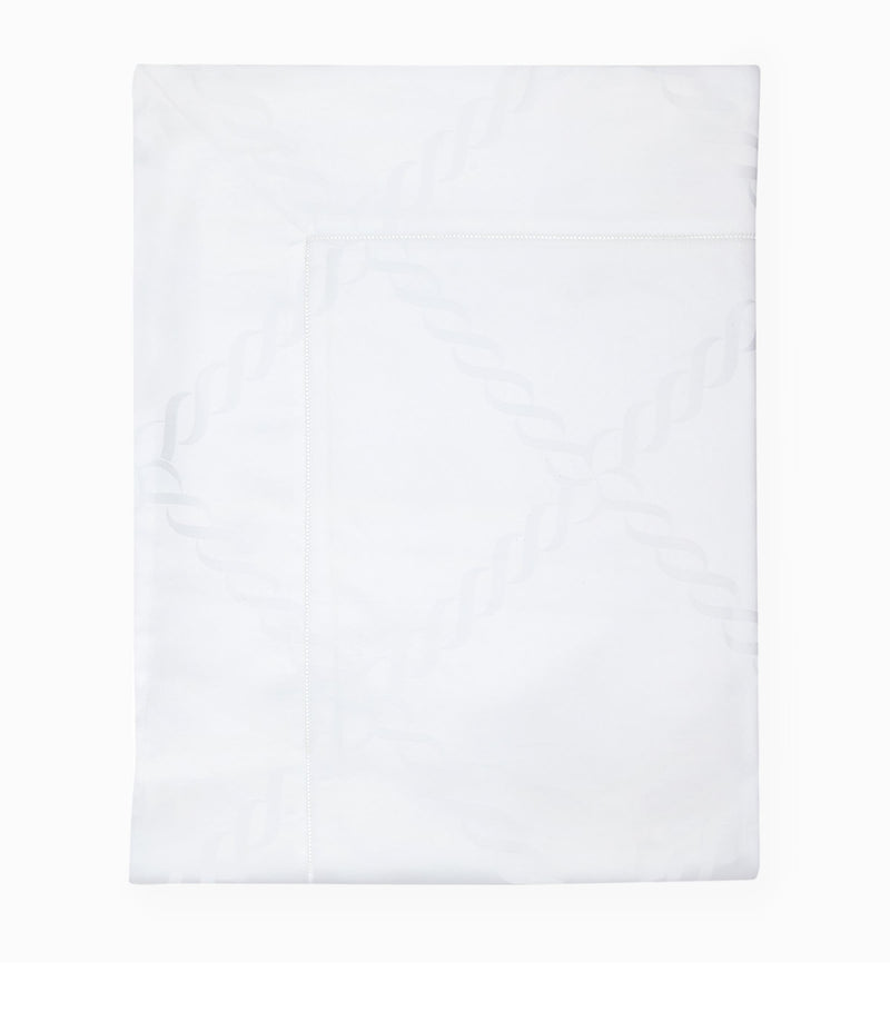 Pratesi Super King flat sheet with striped chain motif, 300cm x 270cm, imported from the UK