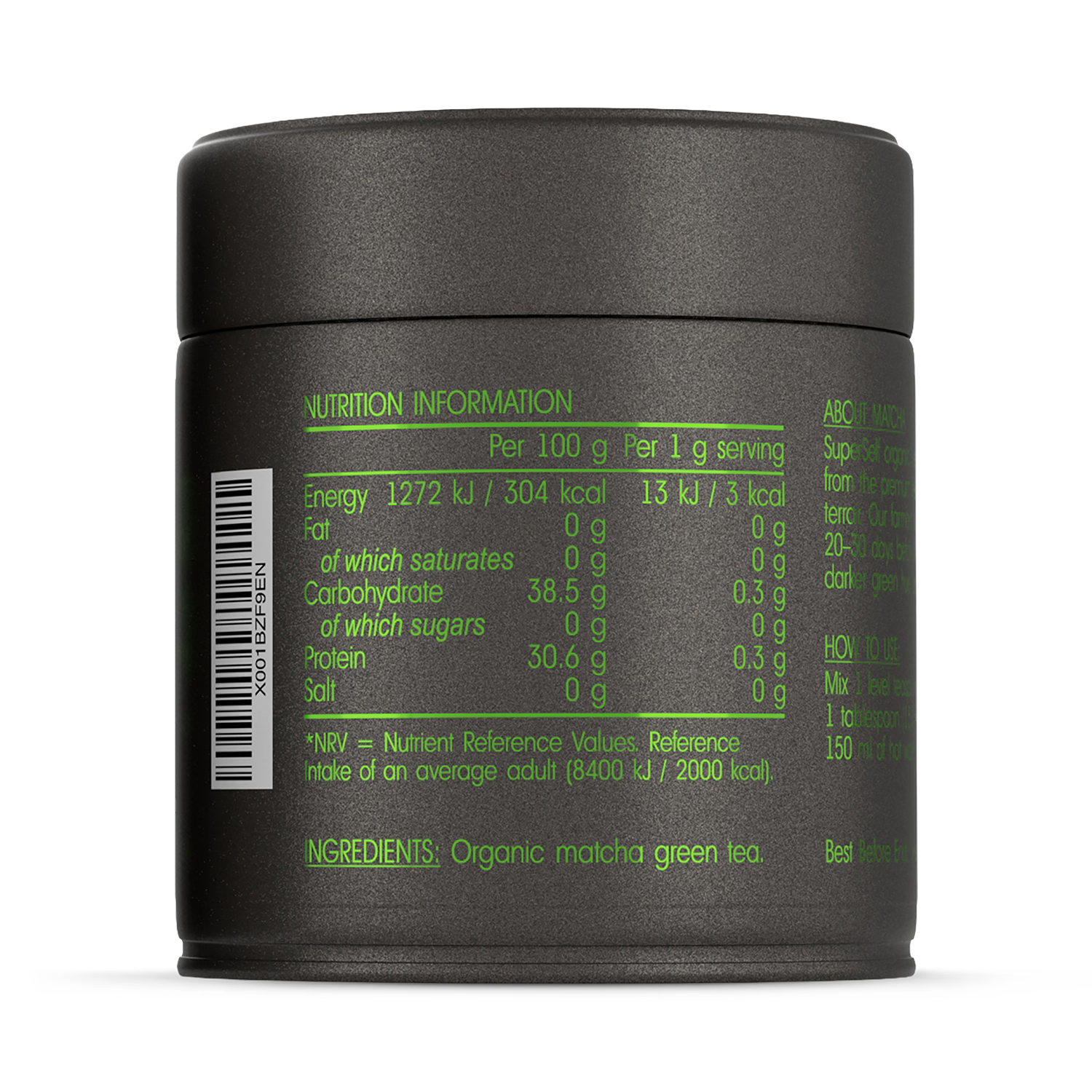 SuperSelf organic matcha green tea powder ceremonial grade 50g, imported from the UK