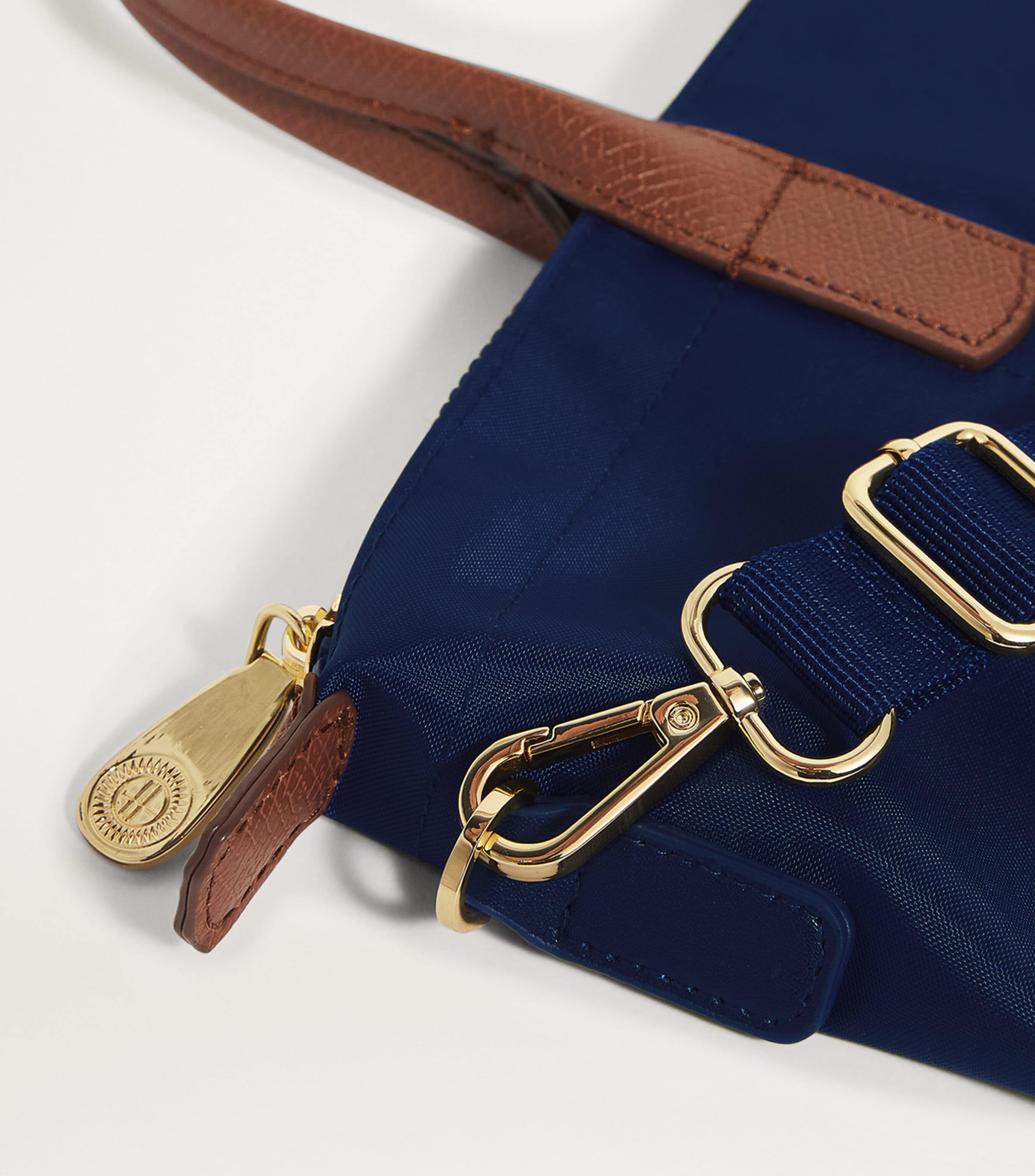 Harrods grab nylon tote bag with leather trims, imported from the UK