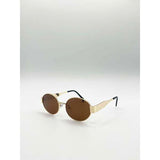SVNX rounded oval metal frame sunglasses in gold brown, imported from the UK
