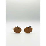 SVNX rounded oval metal frame sunglasses in gold brown, imported from the UK