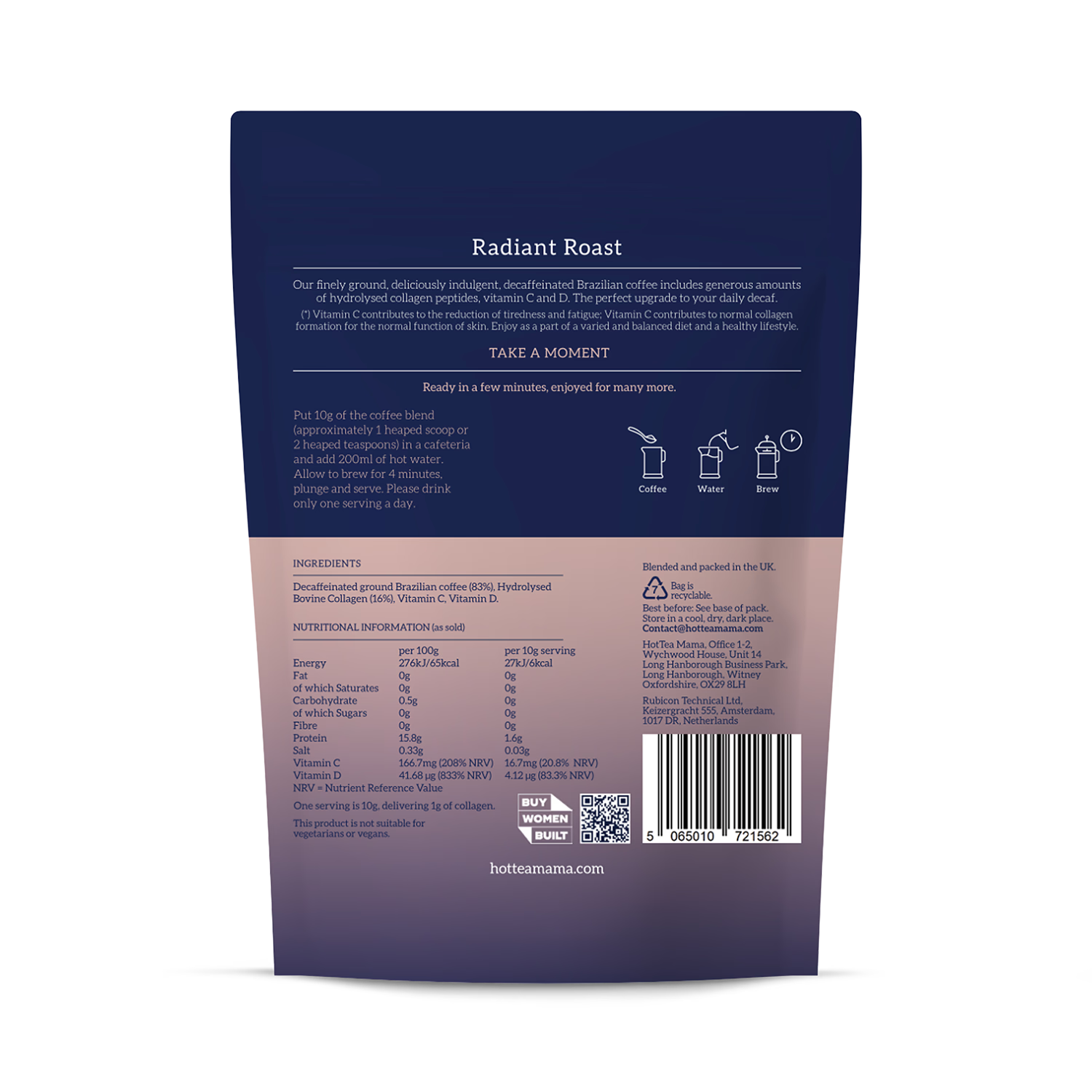HotTea Mama collagen decaf coffee blend 280g, imported from the UK