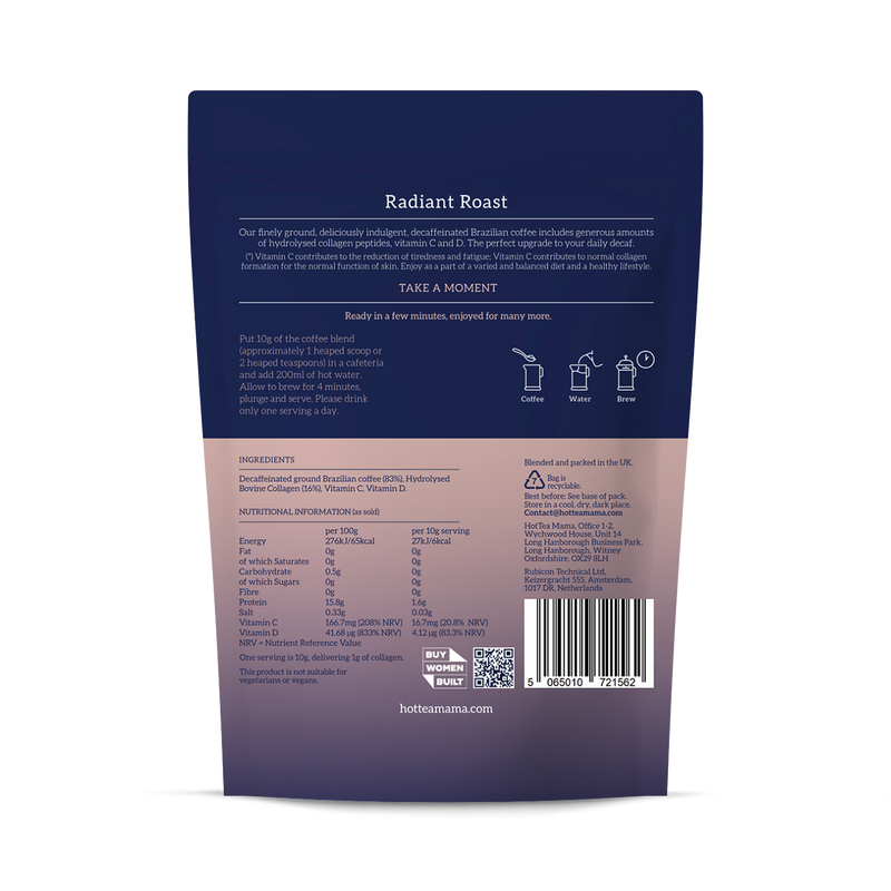HotTea Mama collagen decaf coffee blend 280g, imported from the UK