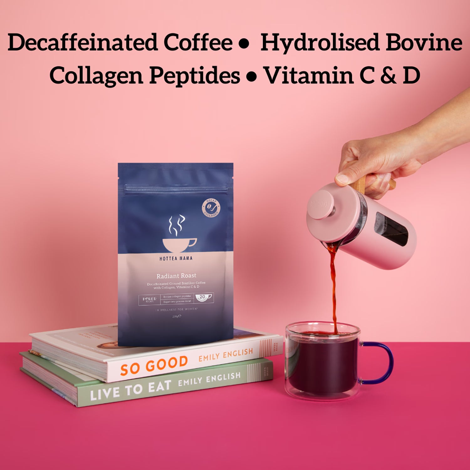 HotTea Mama collagen decaf coffee blend 280g, imported from the UK