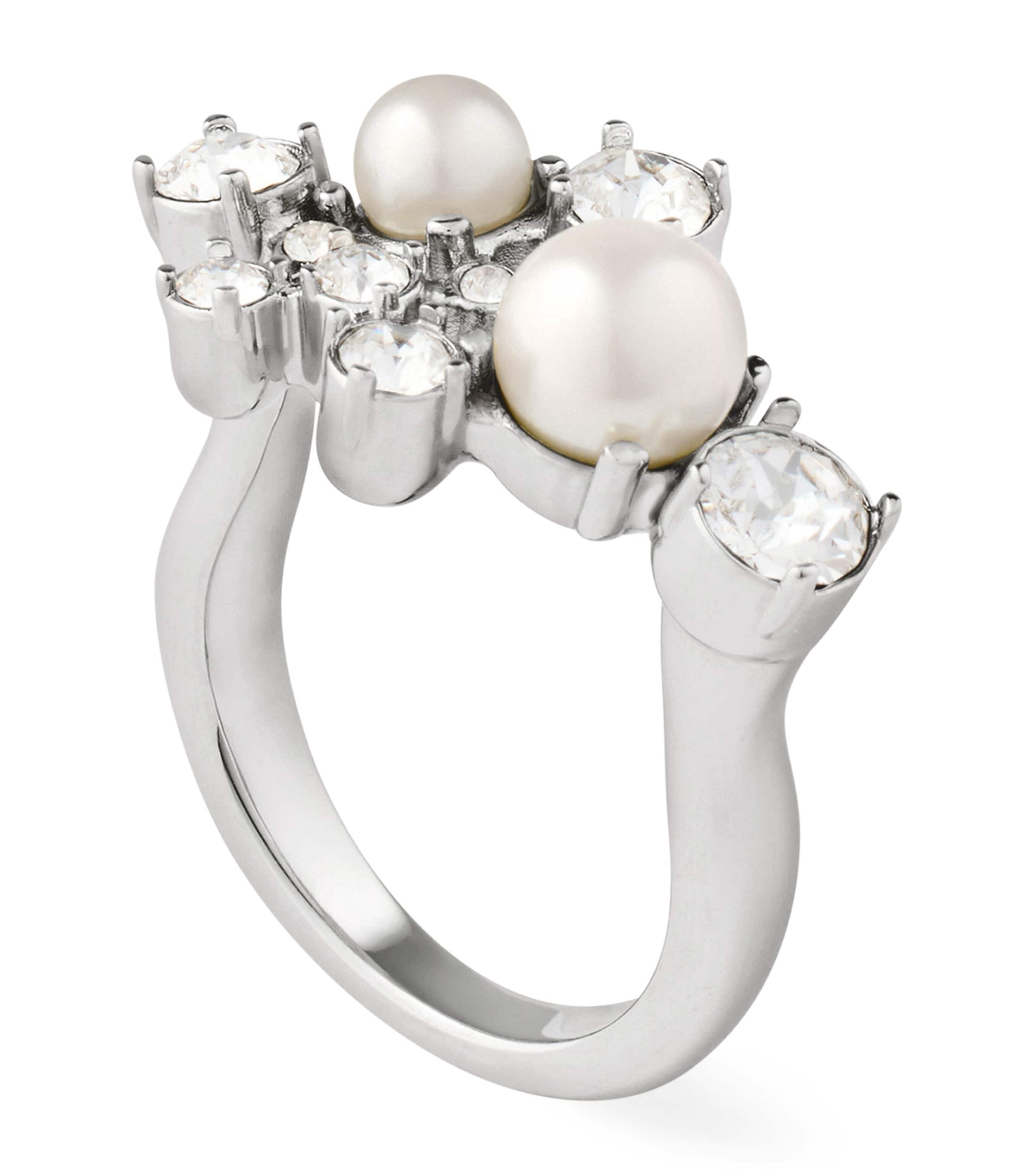 Givenchy Crystal Pearl Ring in silver tone - British product