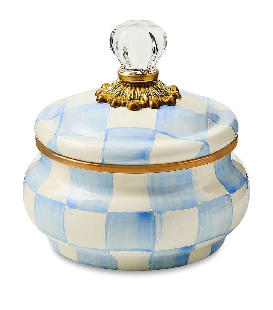MacKenzie-Childs Sky Check Squashed Pot 7cm x 12.5cm, imported from the UK