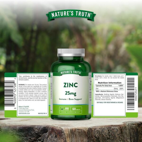 Nature's Truth zinc 25mg tablets 60 count, UK version
