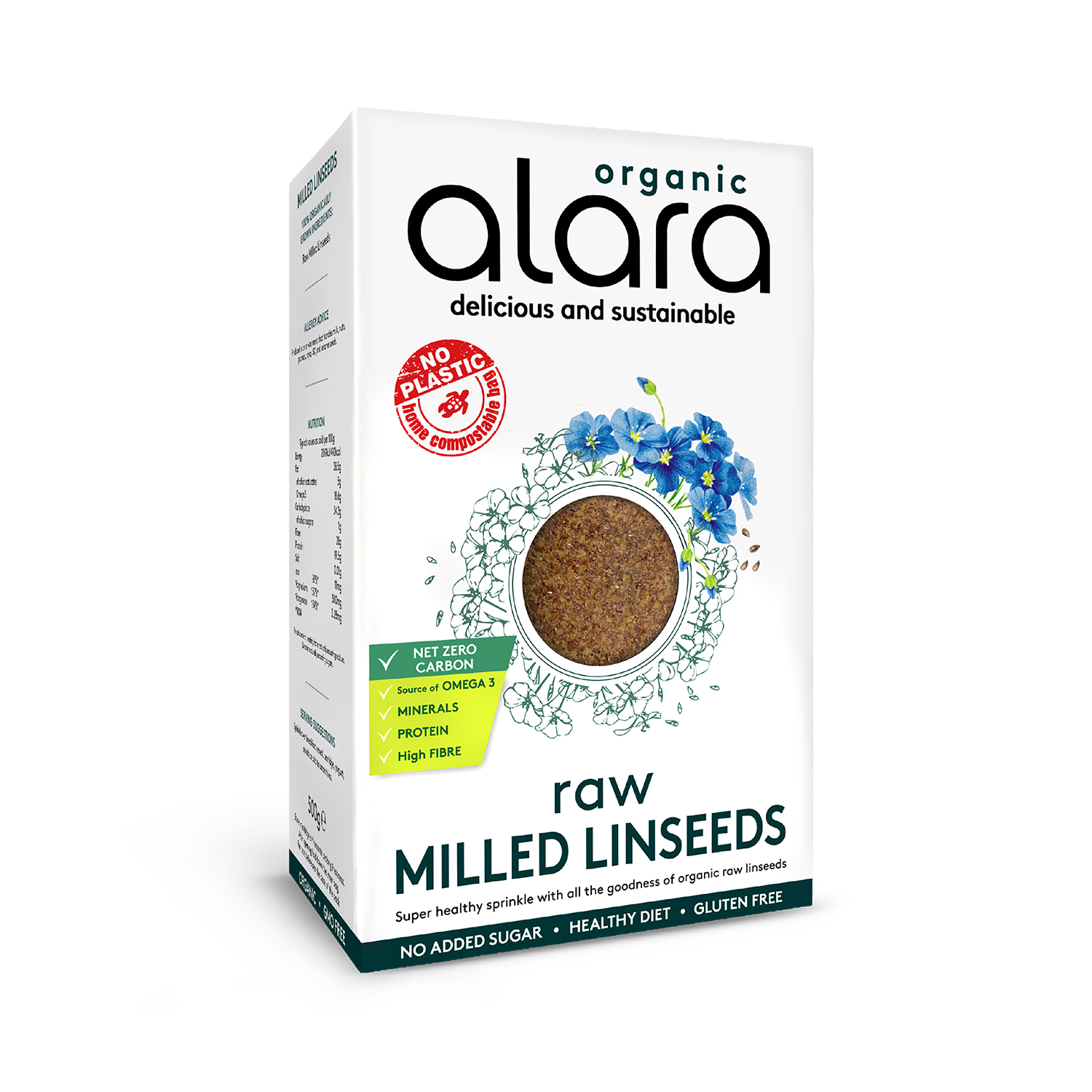 Alara raw organic milled linseeds 500g, UK version