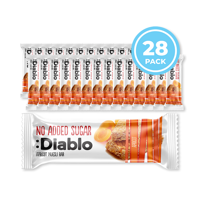 Diablo no added sugar muesli bar apricot 30g pack of 28, UK version