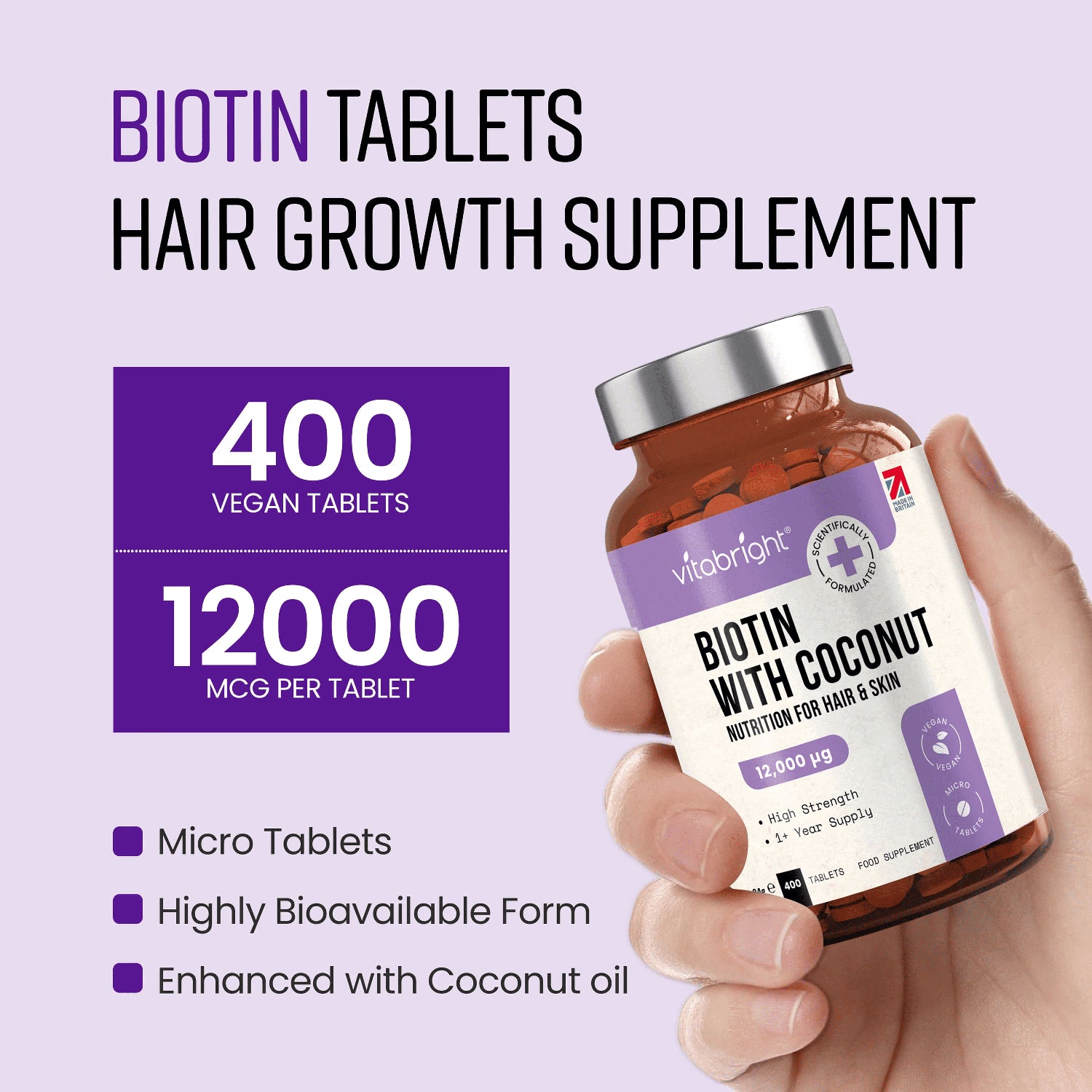 VitaBright biotin supplement 12,000 mcg 400 tablets (British brand)