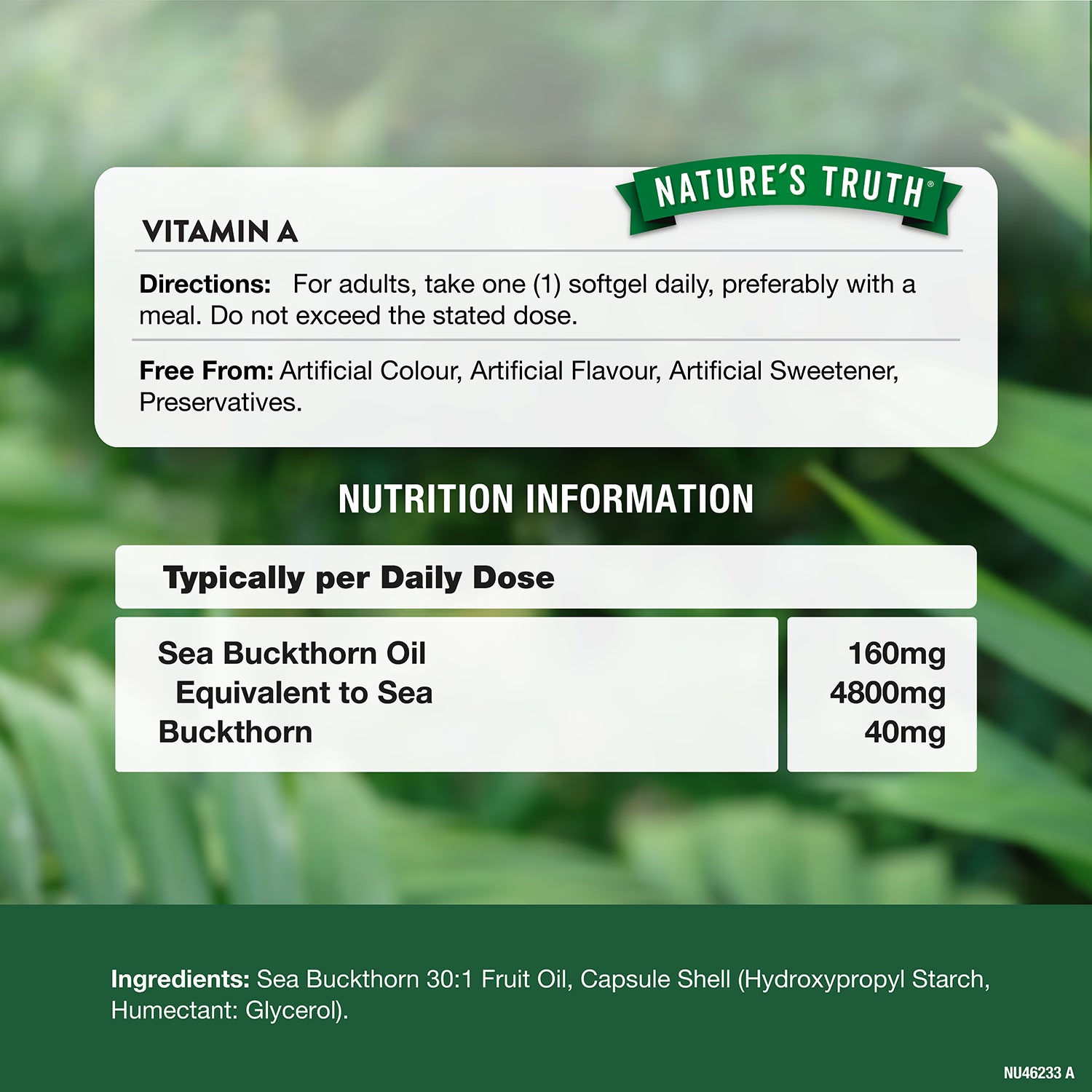 Nature's Truth sea buckthorn 4800mg softgels 60 count (British brand)