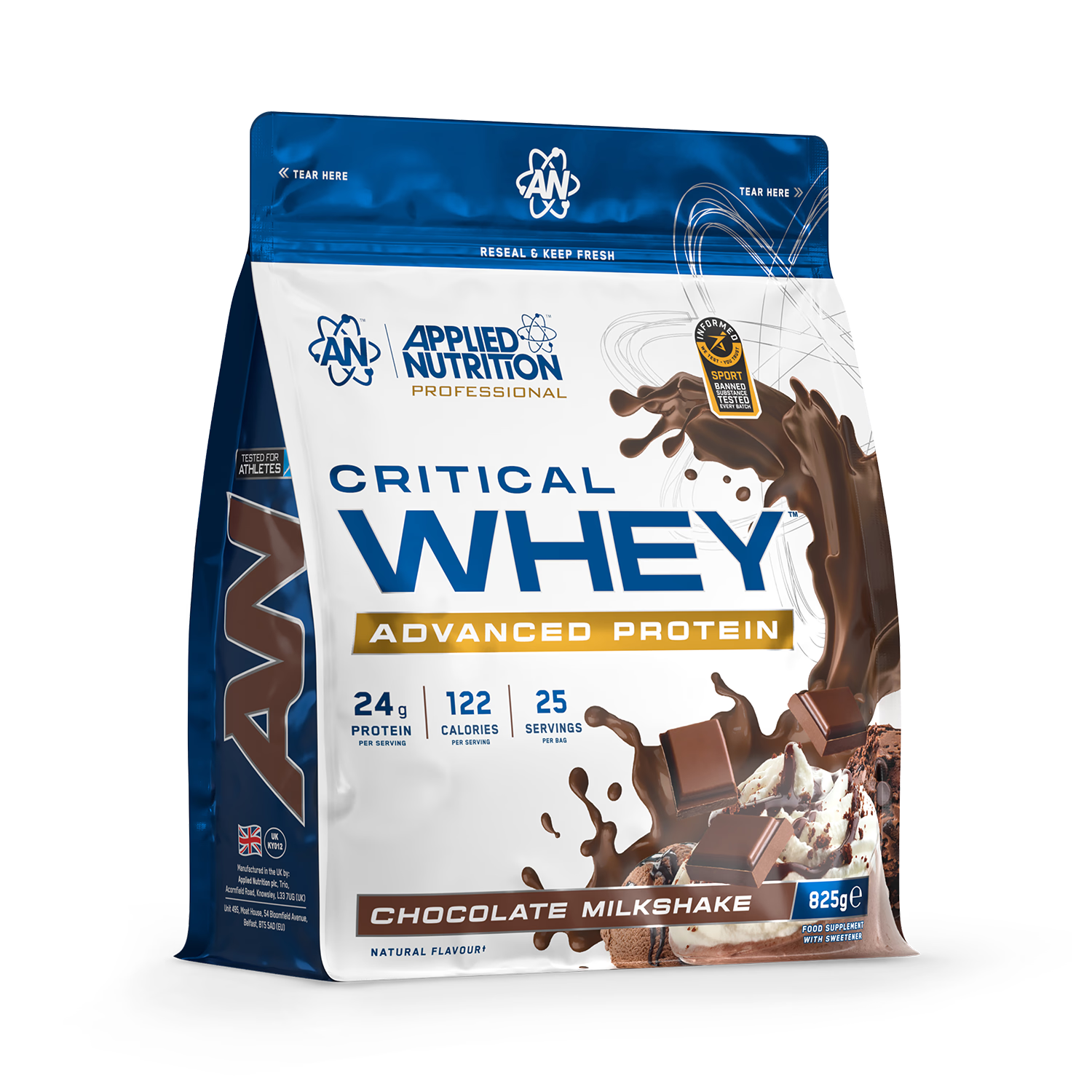 Applied Nutrition Critical Whey chocolate protein powder 825g (British brand)