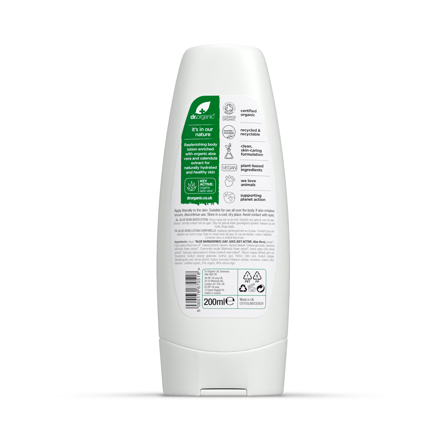Dr Organic Aloe Vera Body Lotion 200ml, imported from the UK