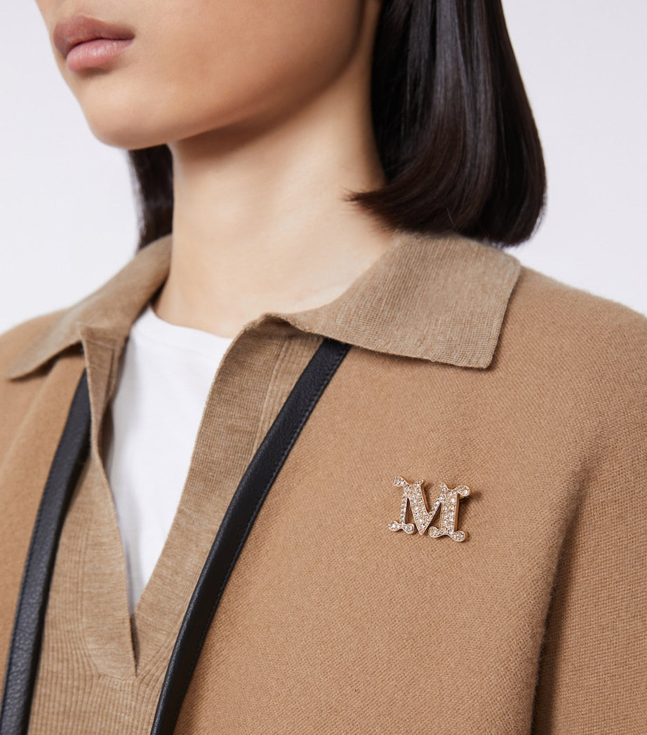 Max Mara embellished monogram brooch with crystals - British product