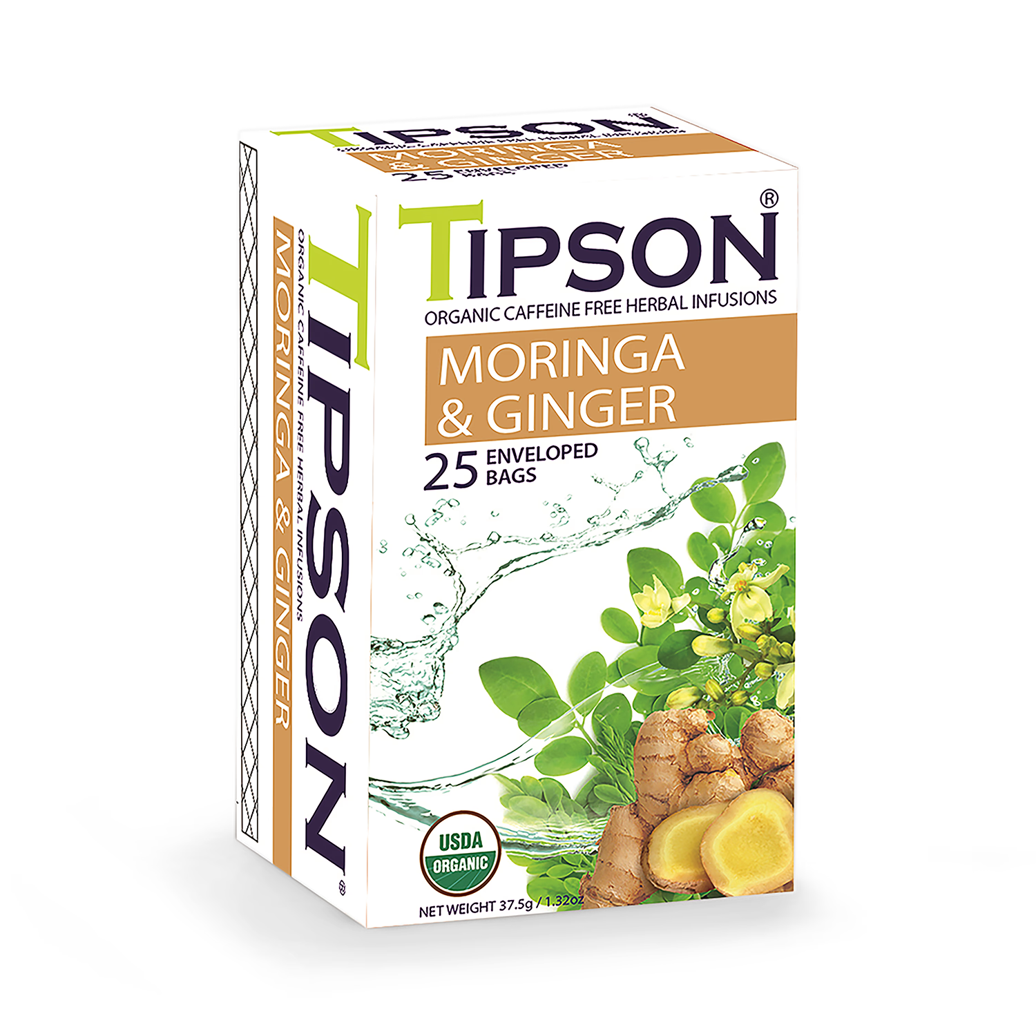 Tipson Organic Moringa Ginger Tea Bags 25 Enveloped (British brand)