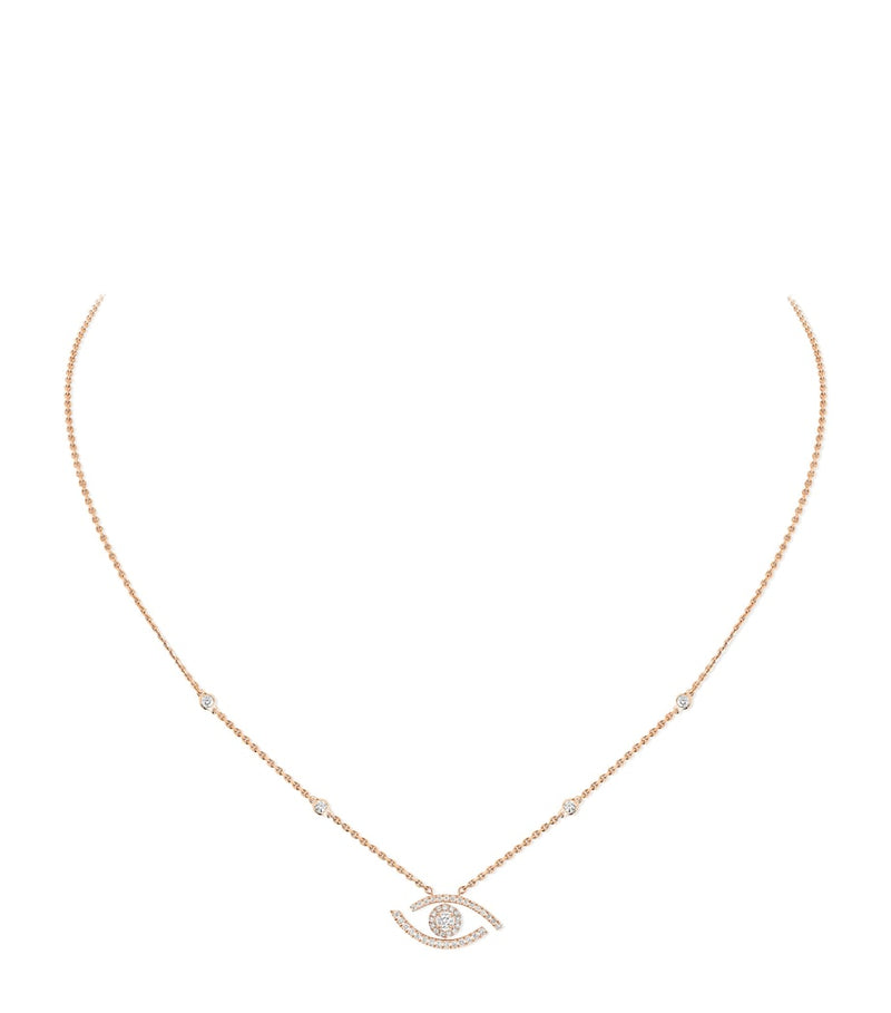Messika lucky eye pink gold pave diamond necklace 0.29ct, imported from the UK