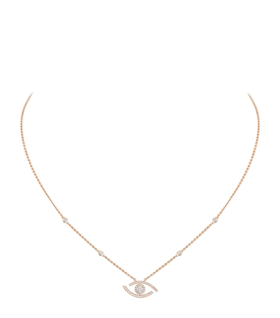 Messika lucky eye pink gold pave diamond necklace 0.29ct, imported from the UK