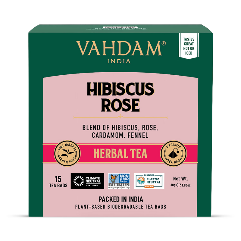 Hibiscus and Rose Herbal Tea with Cardamom and Fennel 15 Tea Bags