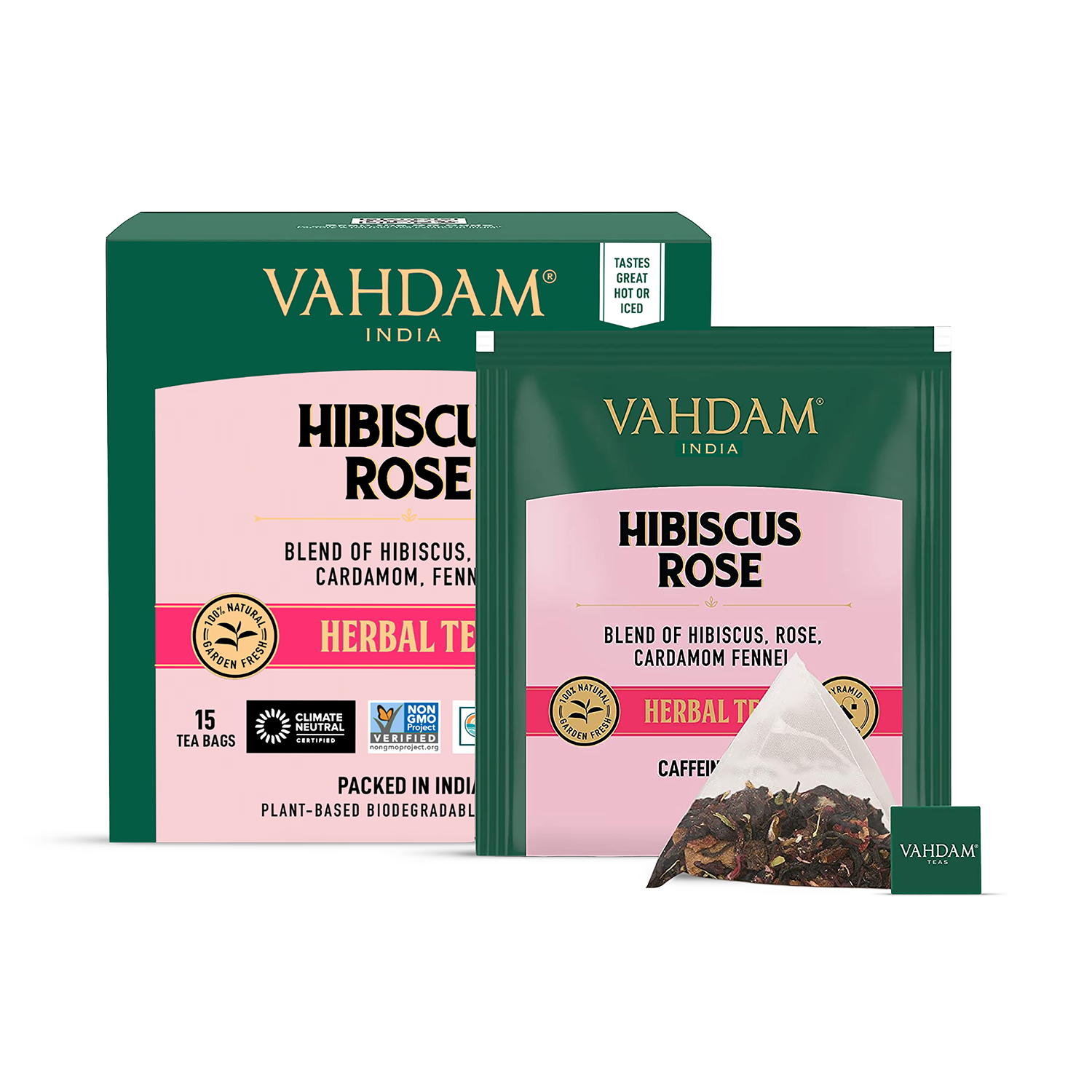 Hibiscus and Rose Herbal Tea with Cardamom and Fennel 15 Tea Bags