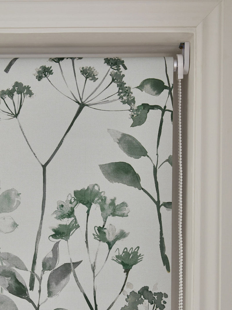 Green Isla floral blackout roller blind, UK version