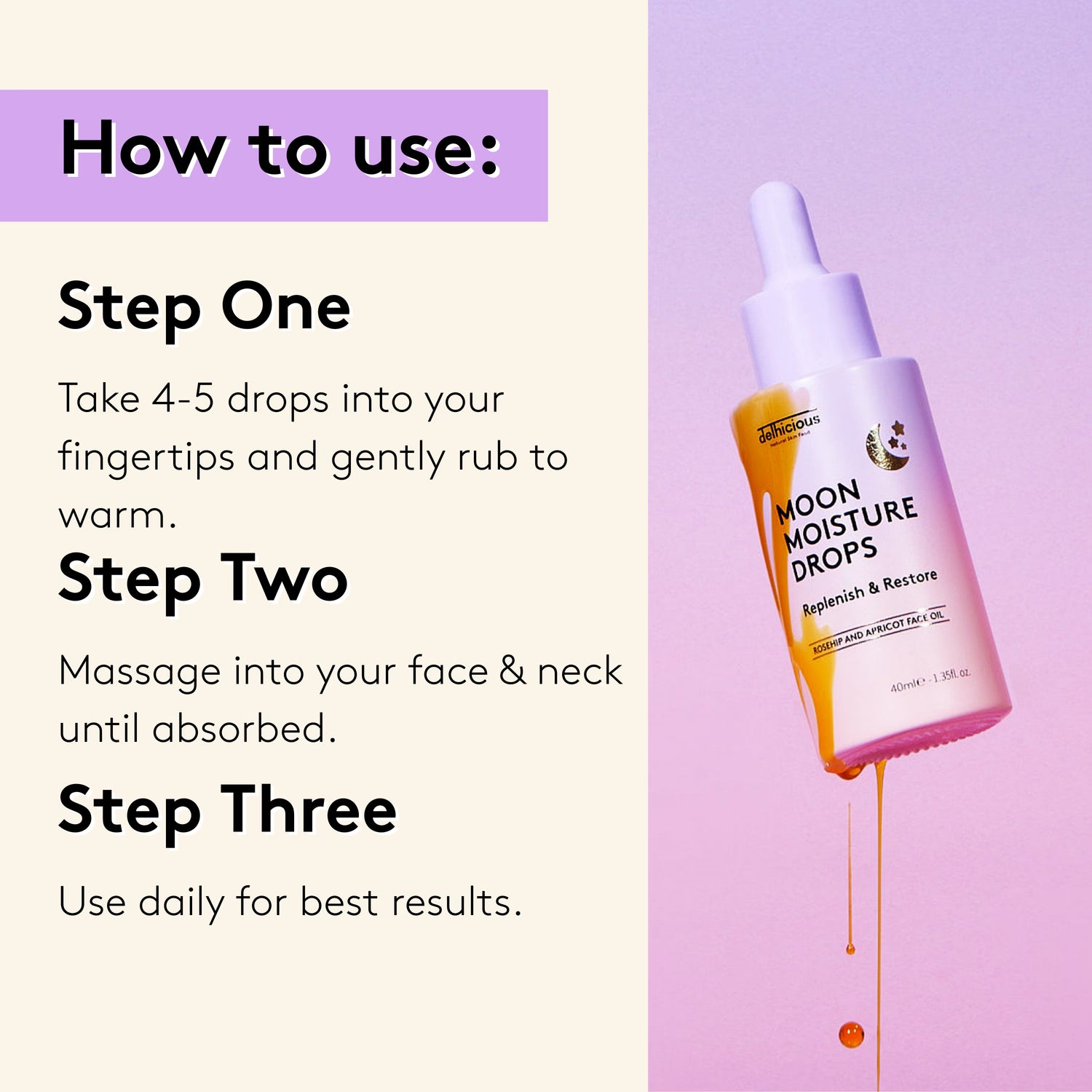 Delhicious Moon Moisture Drops brightening face oil (British brand)